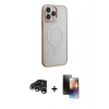 MARSİLYAN™- iPhone 15 Pro Max Kılıf Yankı Işık Özel Seri - Siyah 3D Antistatik Mat Seramik Nano Ekran Koruyucu + Gümüş Raze Metal Kamera Lens