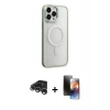 MARSİLYAN™- iPhone 15 Pro Max Kılıf Yankı Işık Özel Seri - Siyah 3D Antistatik Mat Seramik Nano Ekran Koruyucu + Gümüş Raze Metal Kamera Lens