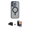 MARSİLYAN™- iPhone 15 Pro Max Kılıf Yankı Işık Özel Seri - Siyah 3D Antistatik Mat Seramik Nano Ekran Koruyucu + Raze Metal Kamera Lens - SH