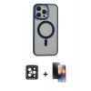 MARSİLYAN™- iPhone 15 Pro Max Kılıf Yankı Işık Özel Seri - Siyah 3D Antistatik Mat Seramik Nano Ekran Koruyucu + PVD Metal Kamera Lens - SH