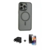 MARSİLYAN™- iPhone 15 Pro Max Kılıf Yankı Işık Özel Seri - Siyah 3D Antistatik Mat Seramik Nano Ekran Koruyucu + Raze Metal Kamera Lens - SH
