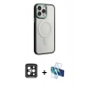 MARSİLYAN™- iPhone 15 Pro Max Kılıf Yankı Işık Özel Seri - Siyah 3D Antistatik Seramik Nano Ekran Koruyucu + PVD Metal Kamera Lens - SH