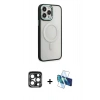 MARSİLYAN™- iPhone 15 Pro Max Kılıf Yankı Işık Özel Seri - Siyah 3D Antistatik Seramik Nano Ekran Koruyucu + PVD Metal Kamera Lens - LT