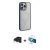 MARSİLYAN™- iPhone 15 Pro Max Kılıf Yankı Işık Özel Seri - Siyah 3D Antistatik Seramik Nano Ekran Koruyucu + Raze Metal Kamera Lens - LT