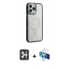 MARSİLYAN™- iPhone 15 Pro Max Kılıf Yankı Işık Özel Seri - Siyah 3D Antistatik Seramik Nano Ekran Koruyucu + PVD Metal Kamera Lens - GI