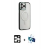 MARSİLYAN™- iPhone 15 Pro Max Kılıf Yankı Işık Özel Seri - Siyah 3D Antistatik Seramik Nano Ekran Koruyucu + PVD Metal Kamera Lens - GS