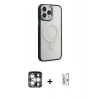 MARSİLYAN™- iPhone 15 Pro Max Kılıf Yankı Işık Özel Seri - Siyah Bilvis 0.18mm Plus Cam Ekran Koruyucu + PVD Metal Kamera Lens - GS