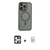 MARSİLYAN™- iPhone 15 Pro Max Kılıf Yankı Işık Özel Seri - Siyah Bilvis 0.18mm Plus Cam Ekran Koruyucu + PVD Metal Kamera Lens - GS