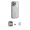 MARSİLYAN™- iPhone 15 Pro Max Kılıf Yankı Işık Özel Seri - Siyah Bilvis 0.18mm Plus Cam Ekran Koruyucu + PVD Metal Kamera Lens - GS