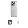 MARSİLYAN™- iPhone 15 Pro Max Kılıf Yankı Işık Özel Seri - Siyah Bilvis 0.18mm Plus Cam Ekran Koruyucu + PVD Metal Kamera Lens - LT