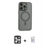 MARSİLYAN™- iPhone 15 Pro Max Kılıf Yankı Işık Özel Seri - Siyah Bilvis 0.18mm Plus Cam Ekran Koruyucu + PVD Metal Kamera Lens - LT