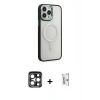 MARSİLYAN™- iPhone 15 Pro Max Kılıf Yankı Işık Özel Seri - Siyah Bilvis 0.18mm Plus Cam Ekran Koruyucu + PVD Metal Kamera Lens - LT