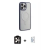 MARSİLYAN™- iPhone 15 Pro Max Kılıf Yankı Işık Özel Seri - Siyah Bilvis 0.18mm Plus Cam Ekran Koruyucu + PVD Metal Kamera Lens - TU