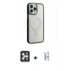 MARSİLYAN™- iPhone 15 Pro Max Kılıf Yankı Işık Özel Seri - Siyah Bilvis 0.18mm Plus Cam Ekran Koruyucu + PVD Metal Kamera Lens - GI