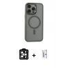 MARSİLYAN™- iPhone 15 Pro Max Kılıf Yankı Işık Özel Seri - Siyah Bilvis 0.18mm Plus Cam Ekran Koruyucu + PVD Metal Kamera Lens - TU