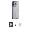 MARSİLYAN™- iPhone 15 Pro Max Kılıf Yankı Işık Özel Seri - Siyah Bilvis 0.18mm Plus Cam Ekran Koruyucu + PVD Metal Kamera Lens - GI