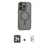 MARSİLYAN™- iPhone 15 Pro Max Kılıf Yankı Işık Özel Seri - Siyah Bilvis 0.18mm Plus Cam Ekran Koruyucu + PVD Metal Kamera Lens - GI