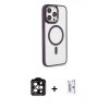 MARSİLYAN™- iPhone 15 Pro Max Kılıf Yankı Işık Özel Seri - Siyah Bilvis 0.18mm Plus Cam Ekran Koruyucu + PVD Metal Kamera Lens - TU