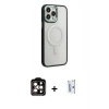 MARSİLYAN™- iPhone 15 Pro Max Kılıf Yankı Işık Özel Seri - Siyah Bilvis 0.18mm Plus Cam Ekran Koruyucu + PVD Metal Kamera Lens - TU