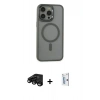 MARSİLYAN™- iPhone 15 Pro Max Kılıf Yankı Işık Özel Seri - Siyah Bilvis 0.18mm Plus Cam Ekran Koruyucu + Raze Metal Kamera Lens - SH