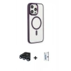 MARSİLYAN™- iPhone 15 Pro Max Kılıf Yankı Işık Özel Seri - Siyah Bilvis 0.18mm Plus Cam Ekran Koruyucu + Raze Metal Kamera Lens - LT