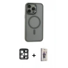 MARSİLYAN™- iPhone 15 Pro Max Kılıf Yankı Işık Özel Seri - Siyah Bilvis 3D Cam Ekran Koruyucu + PVD Metal Kamera Lens - LT