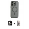 MARSİLYAN™- iPhone 15 Pro Max Kılıf Yankı Işık Özel Seri - Siyah Bilvis 3D Cam Ekran Koruyucu + PVD Metal Kamera Lens - TU