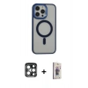 MARSİLYAN™- iPhone 15 Pro Max Kılıf Yankı Işık Özel Seri - Siyah Bilvis 3D Cam Ekran Koruyucu + PVD Metal Kamera Lens - LT