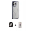 MARSİLYAN™- iPhone 15 Pro Max Kılıf Yankı Işık Özel Seri - Siyah Bilvis 3D Cam Ekran Koruyucu + PVD Metal Kamera Lens - TU