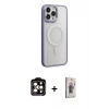MARSİLYAN™- iPhone 15 Pro Max Kılıf Yankı Işık Özel Seri - Siyah Bilvis 3D Cam Ekran Koruyucu + PVD Metal Kamera Lens - TU