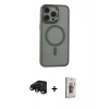 MARSİLYAN™- iPhone 15 Pro Max Kılıf Yankı Işık Özel Seri - Siyah Bilvis 3D Cam Ekran Koruyucu + Raze Metal Kamera Lens - SH