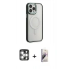 MARSİLYAN™- iPhone 15 Pro Max Kılıf Yankı Işık Özel Seri - Siyah Bilvis 3D Mat Cam Ekran Koruyucu + PVD Metal Kamera Lens - GS
