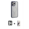 MARSİLYAN™- iPhone 15 Pro Max Kılıf Yankı Işık Özel Seri - Siyah Bilvis 3D Mat Cam Ekran Koruyucu + PVD Metal Kamera Lens - GS