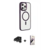 MARSİLYAN™- iPhone 15 Pro Max Kılıf Yankı Işık Özel Seri - Siyah Bilvis 3D Mat Cam Ekran Koruyucu + Gümüş Raze Metal Kamera Lens