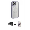 MARSİLYAN™- iPhone 15 Pro Max Kılıf Yankı Işık Özel Seri - Siyah Bilvis 3D Mat Cam Ekran Koruyucu + Gümüş Raze Metal Kamera Lens