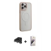 MARSİLYAN™- iPhone 15 Pro Max Kılıf Yankı Işık Özel Seri - Siyah Bilvis 3D Mat Cam Ekran Koruyucu + Gümüş Raze Metal Kamera Lens