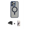 MARSİLYAN™- iPhone 15 Pro Max Kılıf Yankı Işık Özel Seri - Siyah Bilvis 3D Mat Cam Ekran Koruyucu + Gümüş Raze Metal Kamera Lens