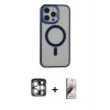 MARSİLYAN™- iPhone 15 Pro Max Kılıf Yankı Işık Özel Seri - Siyah Bilvis 3D Mat Cam Ekran Koruyucu + PVD Metal Kamera Lens - GS