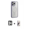 MARSİLYAN™- iPhone 15 Pro Max Kılıf Yankı Işık Özel Seri - Siyah Bilvis 3D Mat Cam Ekran Koruyucu + PVD Metal Kamera Lens - GS
