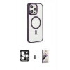 MARSİLYAN™- iPhone 15 Pro Max Kılıf Yankı Işık Özel Seri - Siyah Bilvis 3D Mat Cam Ekran Koruyucu + PVD Metal Kamera Lens - GS