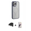 MARSİLYAN™- iPhone 15 Pro Max Kılıf Yankı Işık Özel Seri - Siyah Bilvis 3D Mat Cam Ekran Koruyucu + Gümüş Raze Metal Kamera Lens