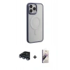 MARSİLYAN™- iPhone 15 Pro Max Kılıf Yankı Işık Özel Seri - Siyah Bilvis 3D Mat Cam Ekran Koruyucu + Raze Metal Kamera Lens - LT