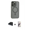 MARSİLYAN™- iPhone 15 Pro Max Kılıf Yankı Işık Özel Seri - Siyah Bilvis 3D Mat Cam Ekran Koruyucu + Raze Metal Kamera Lens - LT