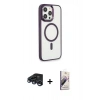 MARSİLYAN™- iPhone 15 Pro Max Kılıf Yankı Işık Özel Seri - Siyah Bilvis 3D Mat Cam Ekran Koruyucu + Raze Metal Kamera Lens - LT