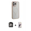 MARSİLYAN™- iPhone 15 Pro Max Kılıf Yankı Işık Özel Seri - Siyah Bilvis 3D Mat Cam Ekran Koruyucu + PVD Metal Kamera Lens - TU