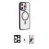 MARSİLYAN™- iPhone 15 Pro Max Kılıf Yankı Işık Özel Seri - Siyah Bilvis 3D Mat Cam Ekran Koruyucu + PVD Metal Kamera Lens - LT