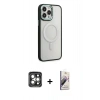 MARSİLYAN™- iPhone 15 Pro Max Kılıf Yankı Işık Özel Seri - Siyah Bilvis 3D Mat Cam Ekran Koruyucu + PVD Metal Kamera Lens - GI
