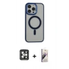 MARSİLYAN™- iPhone 15 Pro Max Kılıf Yankı Işık Özel Seri - Siyah Bilvis 3D Mat Cam Ekran Koruyucu + PVD Metal Kamera Lens - GI