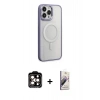 MARSİLYAN™- iPhone 15 Pro Max Kılıf Yankı Işık Özel Seri - Siyah Bilvis 3D Mat Cam Ekran Koruyucu + PVD Metal Kamera Lens - TU