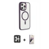 MARSİLYAN™- iPhone 15 Pro Max Kılıf Yankı Işık Özel Seri - Siyah Bilvis 3D Mat Cam Ekran Koruyucu + PVD Metal Kamera Lens - GI